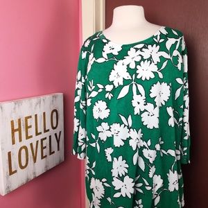 Roz & Ali Green and White Floral Sweater XL/2X